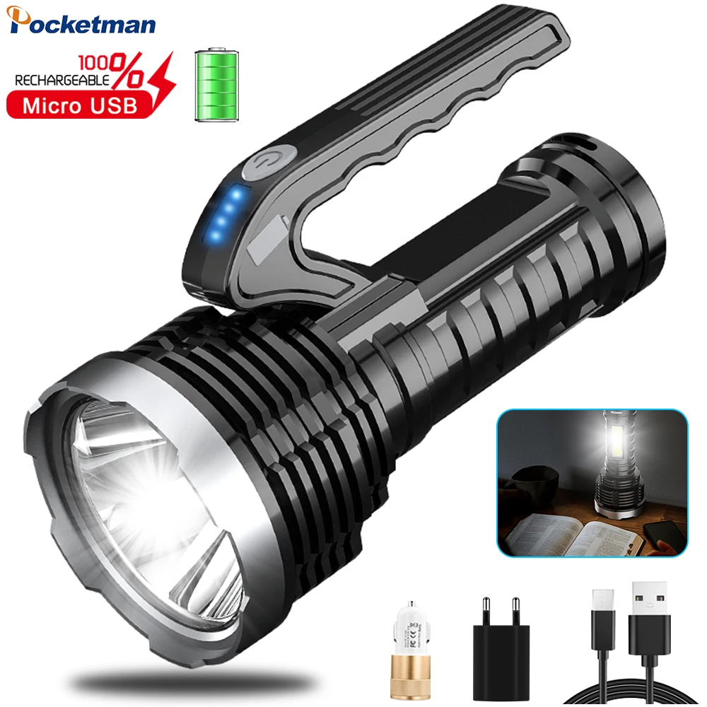 

Super Bright LED Flashlight 4 Modes USB Charging Waterproof Torch with Build-in Battery Handheld COB Flooding Light for Camping