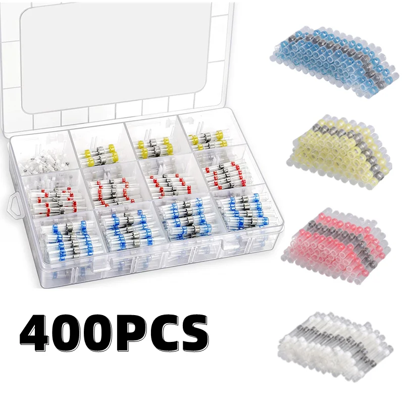 

400PCS Waterproof Solder Seal Sleeve Heat Shrink Butt Wire Connectors Butt Terminals Electrical Copper Cable Splice AWG26-10