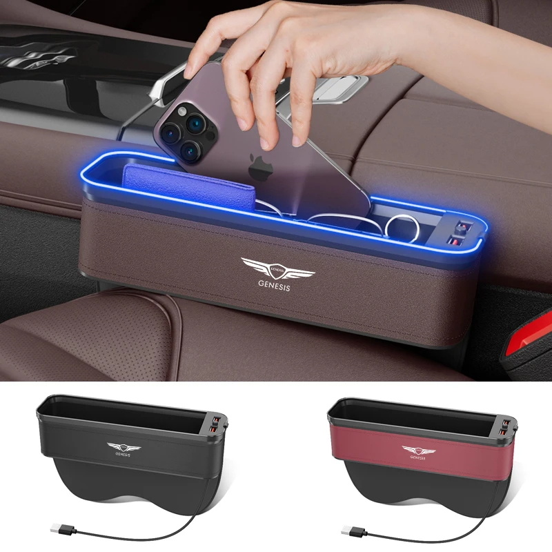 

Car Seat Gap Slot Color Luminous Leather Storage Box For Genesis Coupe G80 G70 GV80 G90 JX1 BH GH 2023