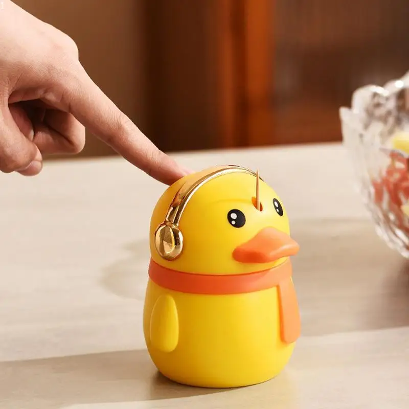 

Press Type Automatic Toothpick Holder Dispenser Fashionable Yellow Duck Portable Home Living Room Toothpicks Storage Box