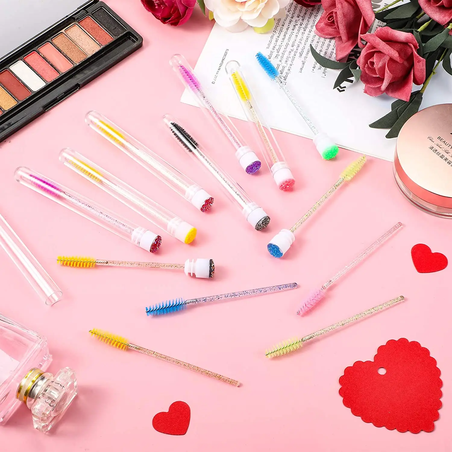 50pcs Reusable Eyelash Brush Tube Eye Lash Brush Eyebrow Brush Resin Drill Replaceable Mascara Wand Brushes Dust-proof