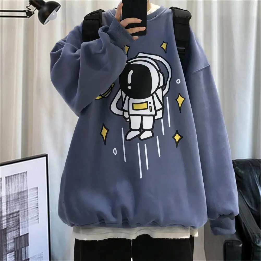 

Windproof Skin-touch Keep Warm Men Casual Space Man Print Pullover Top Men Pullover Top for Daily Wear