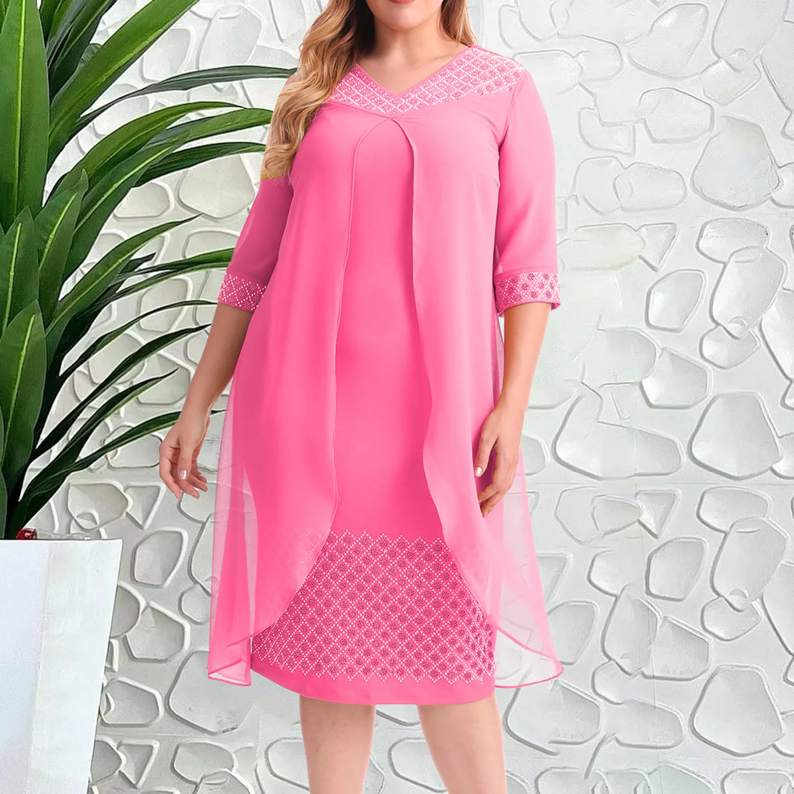 

2023 New Lady Elegant Lace Cape Dress Fashion Printing V Neck Half Sleeve Pencil Dresses Women Vintage Big Size Midi Dress