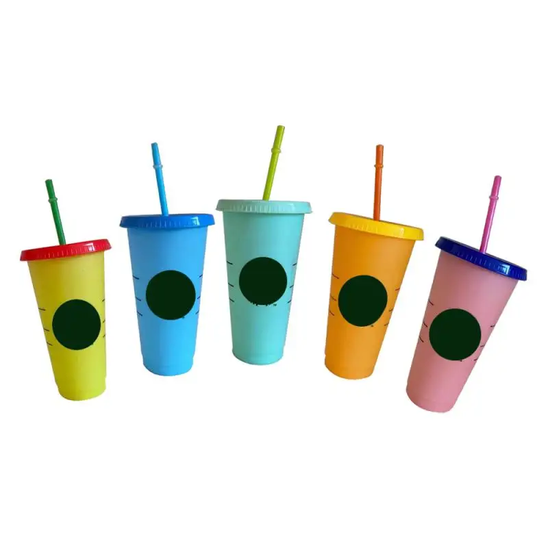 700ml Straw Cup With Lid Logo Color Change Coffee Reusable Cups Plastic Tumbler Matte Finish mug tazas |