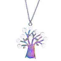 fashion tree of life necklaces for women men pearl charm rainbow steel chain neck necklace jewelry gift collares para mujer