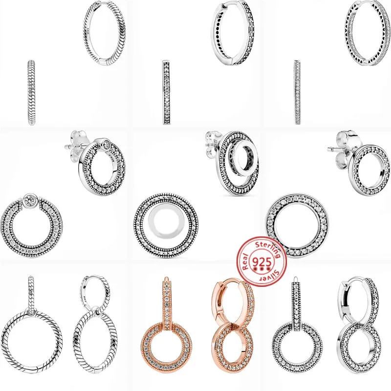 

925 Sterling Silver Pavé Disc Round Multi-Hoop Charm Sparkling Luxury Earrings For Women DIY Fine Wedding Jewelry Gift Wholesale
