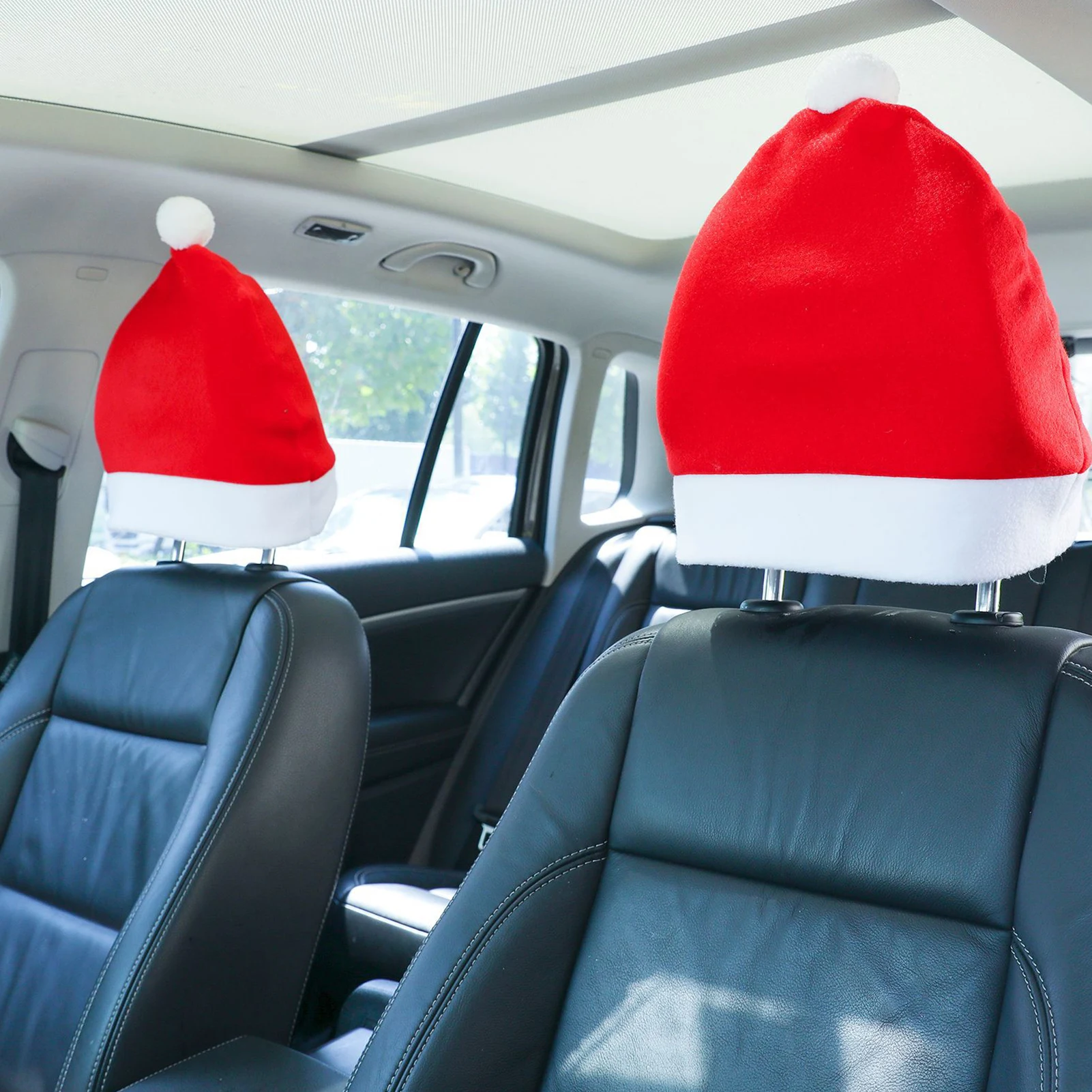 

Car Seat Headrest Cover Santa Claus Hat Headrest Covers Cute Car Decor Interior Functional Car Decorations Christmas Design