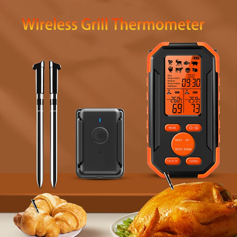 

Беспроводной термометр с датчиком, кухонная духовка для мяса, цифровой прибор для измерения температуры приготовления пищи на улице, с термометром