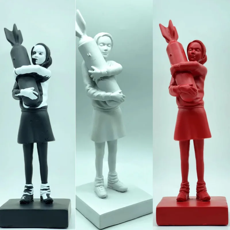 

Banksy Hugging Bomb Girl Statue Imitate Banksy Hugger Peace Sculpture Figurines Street Art Design Ornaments Office Home Decor