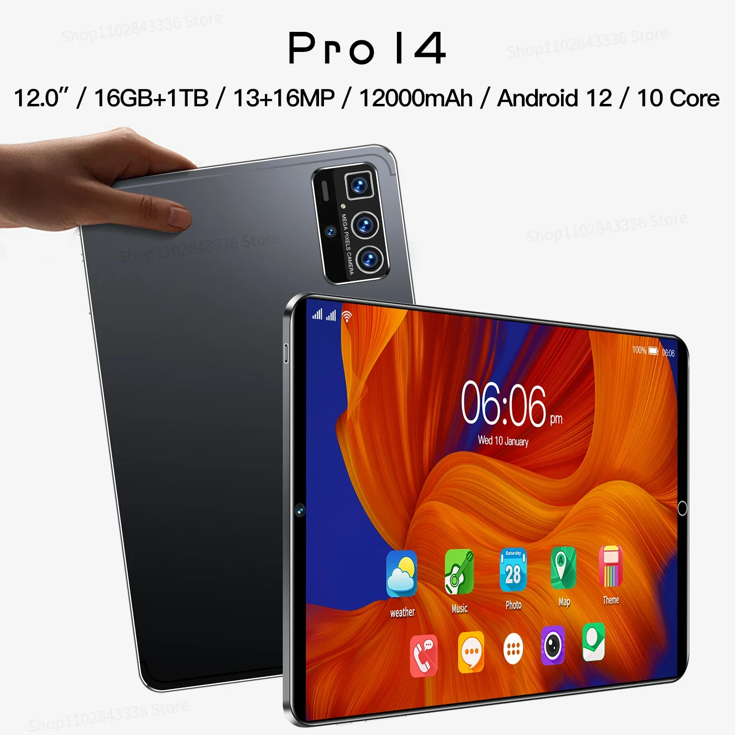 

2023 New Original Global Version Pro 14 Tablet Android 12.0 13+16MP 12000m Ah 11.6 Inch Tablets PC 5G Dual SIM Card Or Wifi HD
