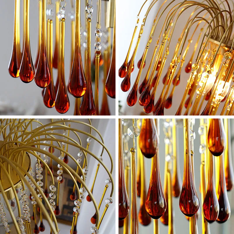 Итальянская медная ретро люстра с каплями воды французская роскошная лампа для