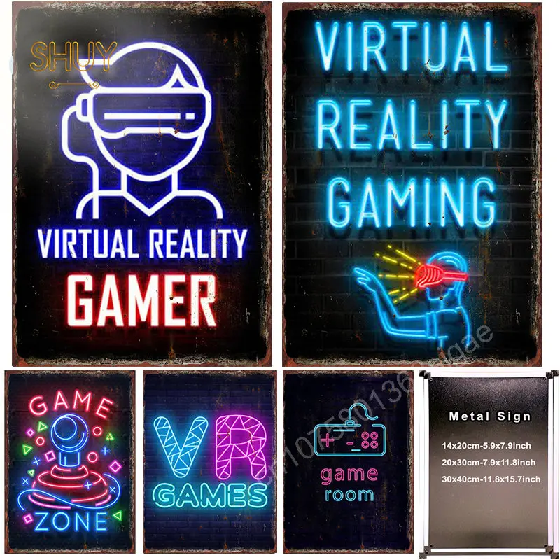

Game Neon Metal Tin Signs Vintage Art Wall Decor for Bar Pub Iron Painting Plagues Living Room Decoration Interesting Posters