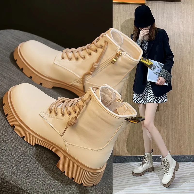 Martin Boots Women's White Boots Autumn 2021 New British Style Short Boots Tide Sweet Cool Autumn Single Boots Thin Section