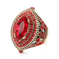 2022 new luxury antique ring for women vintage look aaa red crystal boho jewelry gold color charm ethnic wedding ring