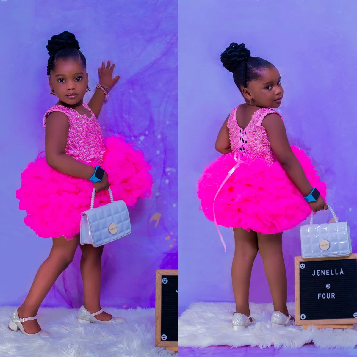 Ярко-розовые короткие платья для девочек на день рождения индивидуальные с