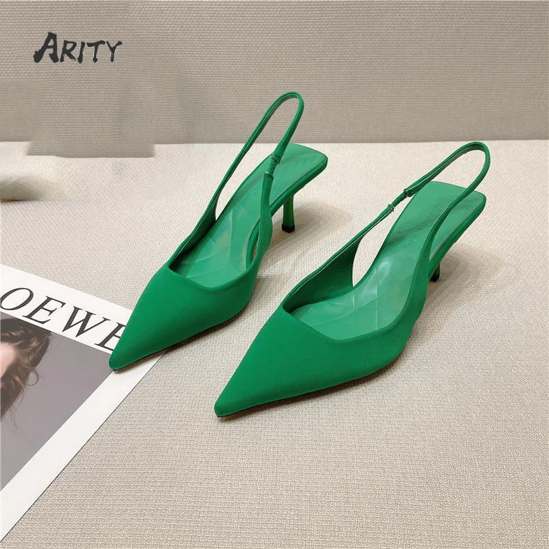 

Designer Women Shoes Pointed Toe Slingback Cover Toe Sandals Luxury Office Ladies Mid-heel Dress Party Shoes Pumps