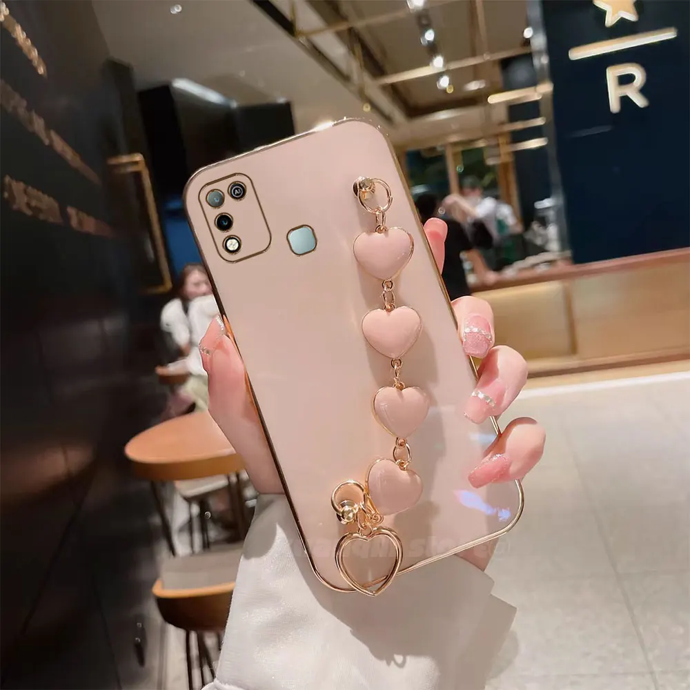 Розовый чехол для телефона с ремешком на запястье Love Infinix Hot 10 11 Play X688C X688B мягкая