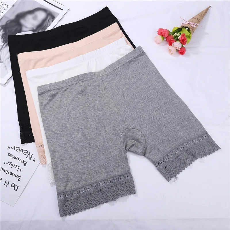 

Modal Lace Safety Short Pants Women Seamless Underwear Mid-Waist Plus Size Panties Anti-Light Safety Shorts