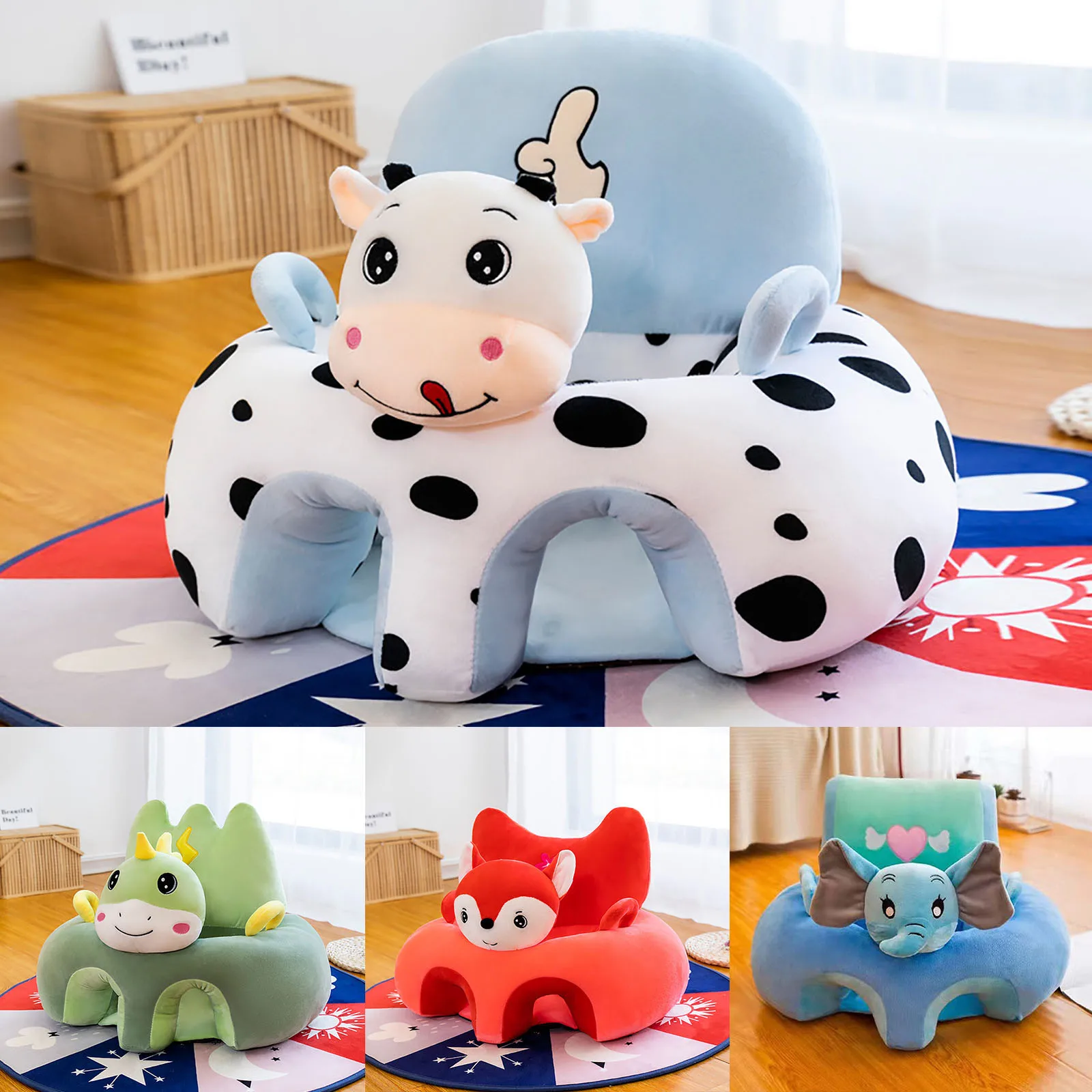 

Cute Baby Sofa Support Chair Soft Plush Cartoon Animal Shaped Baby Sitting Chair Learning To Sit Seats Without Filled Cotton