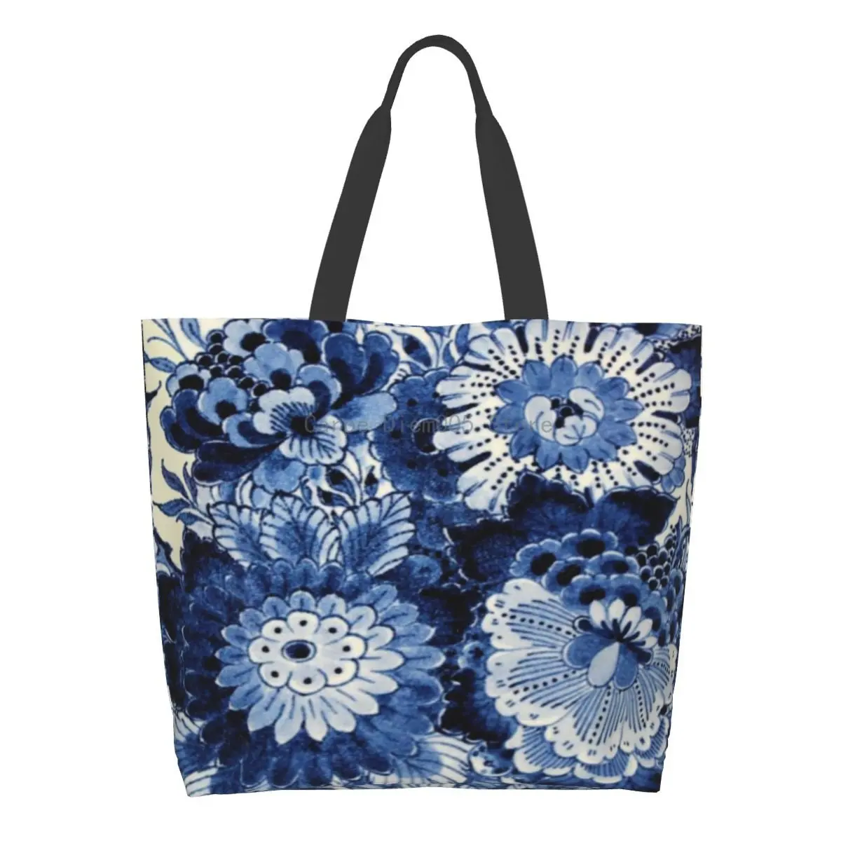 

Women Shoulder Bag Delft Blue Flowers Large Capacity Shopping Grocery Tote Bag For Ladies