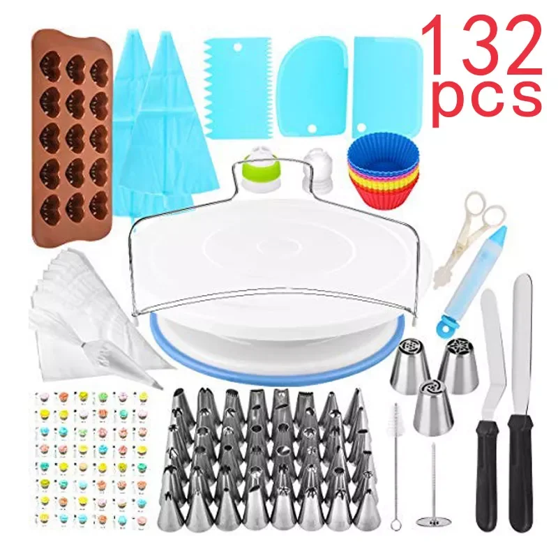 

132 Pcs/Set Cake Decorating Tip Sets Pastry Bag Confectionery Accessories Nozzle Stainless Cream Cake Baking Tools