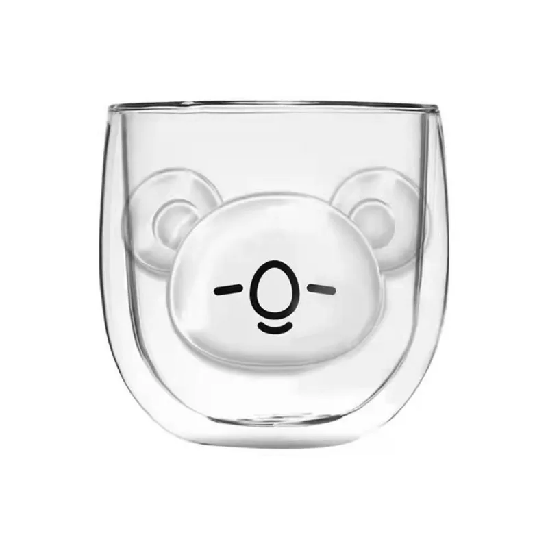 Фото BT21 Прозрачная стеклянная чашка, двухслойная термозащита TATA CHIMMY COOKY, бытовые чашки для кофе с молоком №5