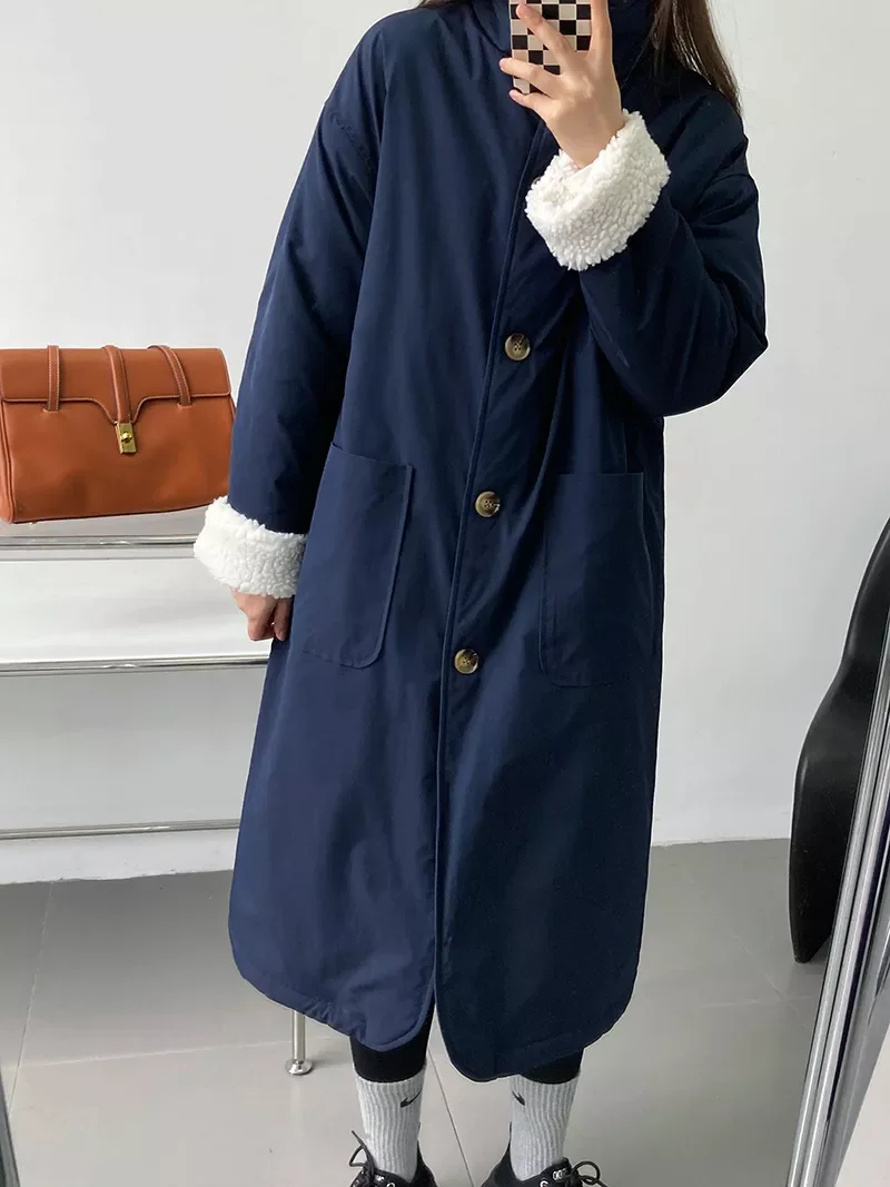 Coats Woman Winter 2021 Long Cotton Jackets Buttons Parkas Women Elegant Pockets Women Straight Loose Coat Female Ladies