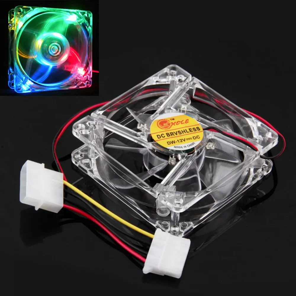 

80mm Case Fan 80mm PC Computer Cooling Fan Case Colorful Quad 4-LED Light Neon Clear High Quality Fans for Computer Cooler J10