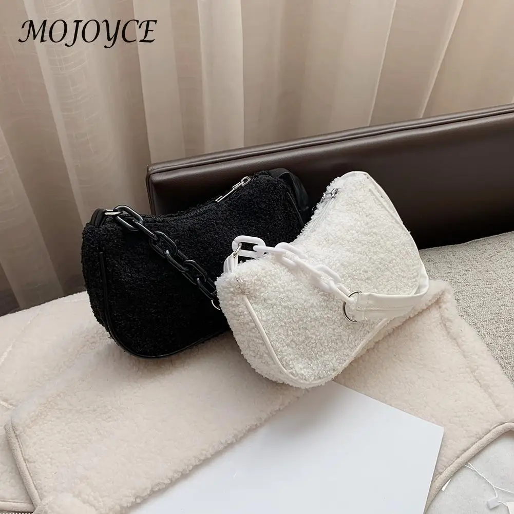 

Women's bag Fashion New Woollen Chain Tote Casual Women Solid Shoulder Underarm Bag Elegant Female luxury designer female bag