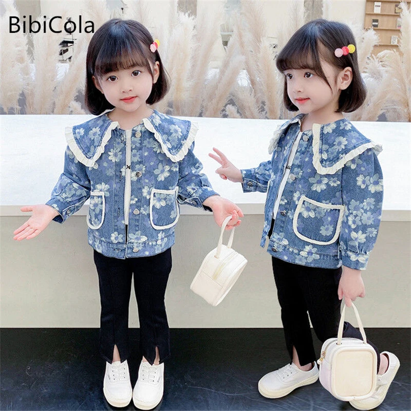 

Кружевная джинсовая куртка для девочек; Новинка 2022 года; Детское пальто для маленьких и средних девочек; Сезон весна-осень