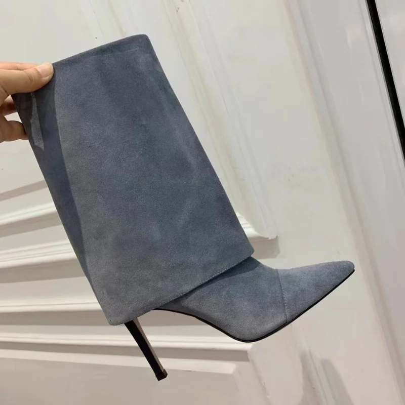 

Autumn Cowhide Fashion Catwalk Pointy Thin High-heeled Trousers Ankle Boots Short Women's Party Women Shoes Botas Mujer 2023 New