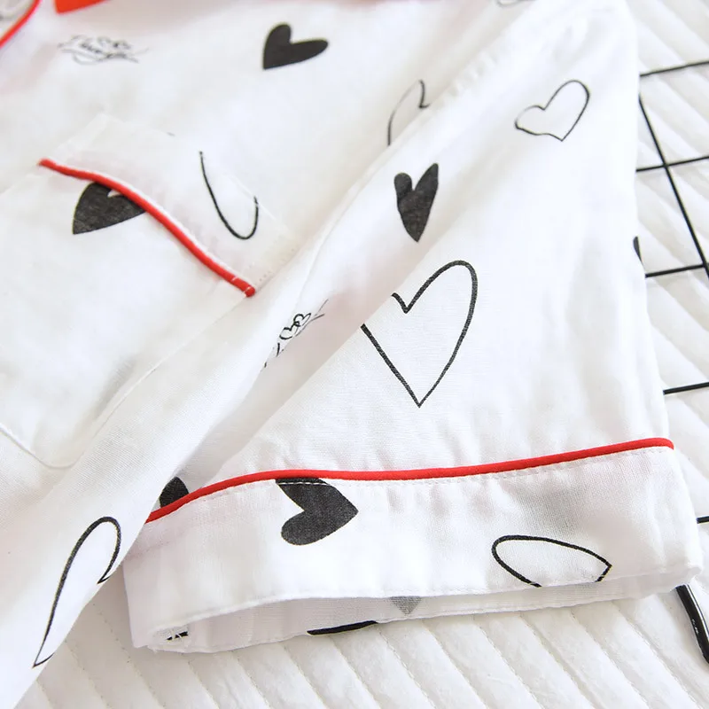 Японский новый стиль летние женские 100% хлопок марлевые пижамы набор сладкий и