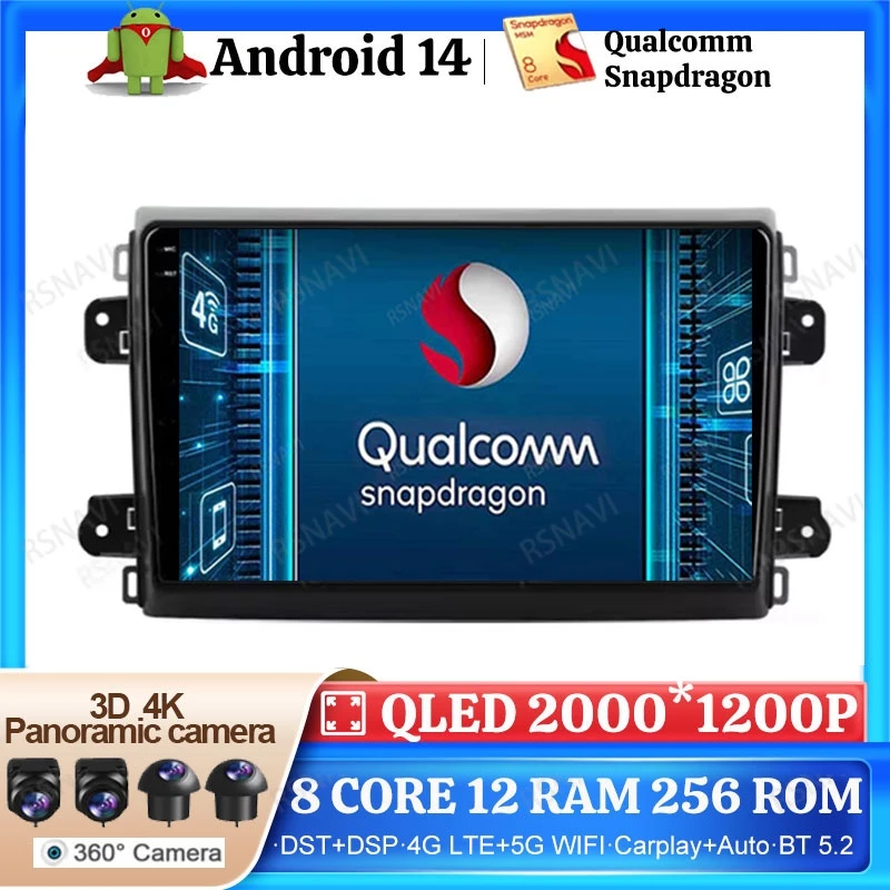 Android 14 Car Radio For Fiat Ducato Van L3H2 2021 - 2023 Multimedia GPS 2 DIN Head Unit Navigation 4G LTE Stereo Viedo Player