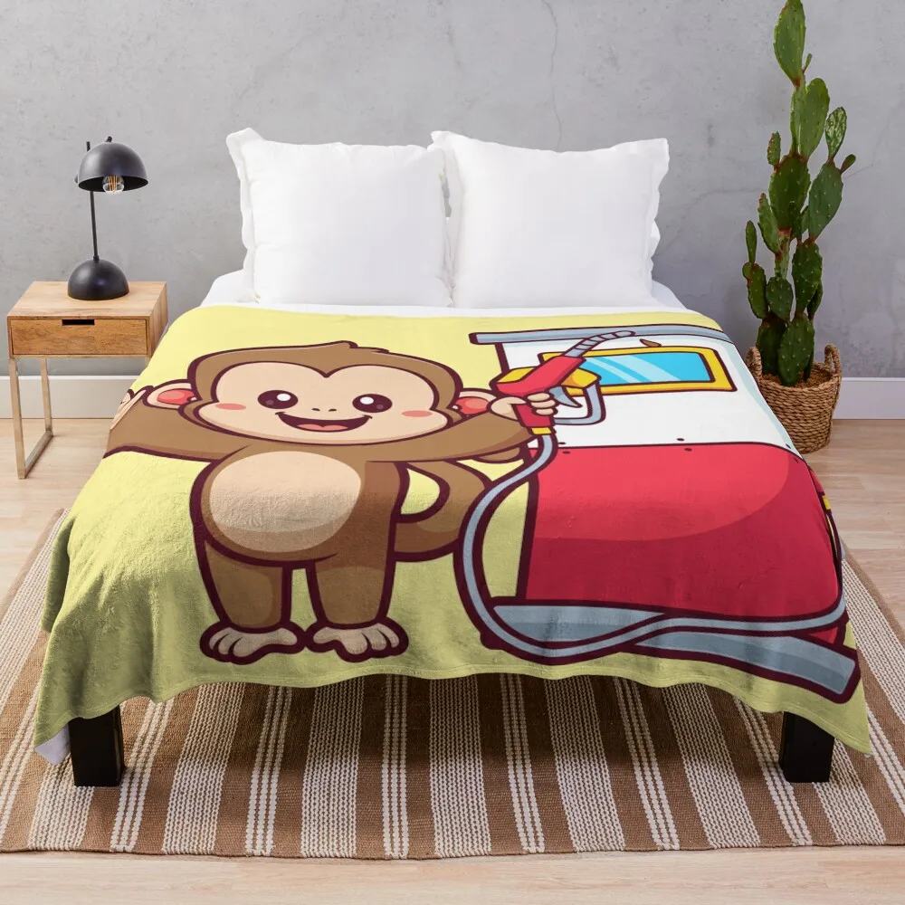 Милая обезьяна АЗС мультяшная векторная икона иллюстрация одеяло мягкие одеяла