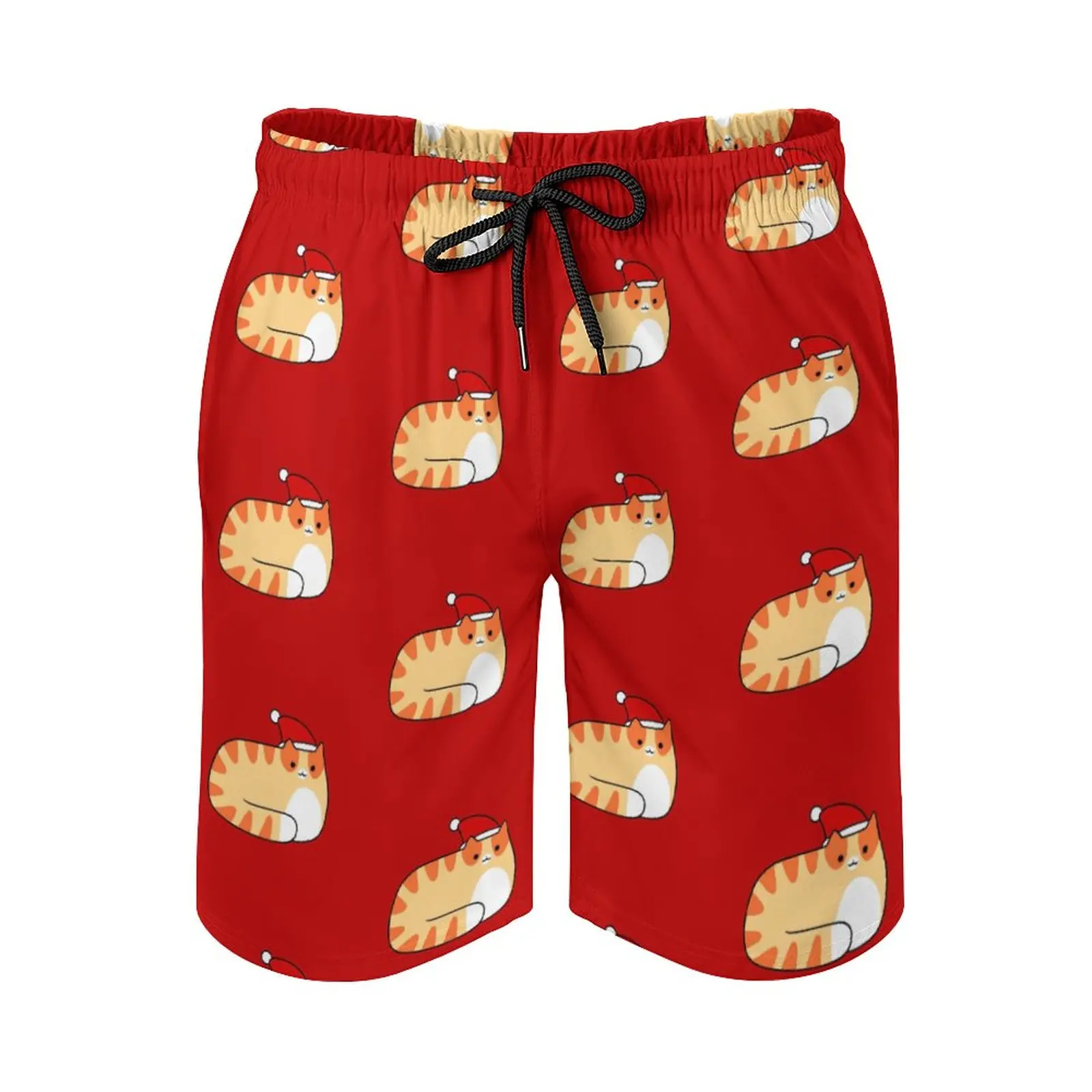 

Santa Hat Orange Tabby Cat Print Swim Beach Board Shorts Swimsuit Loose Men's Trunks Breathable Cat Cats Kitty Kitties Feline