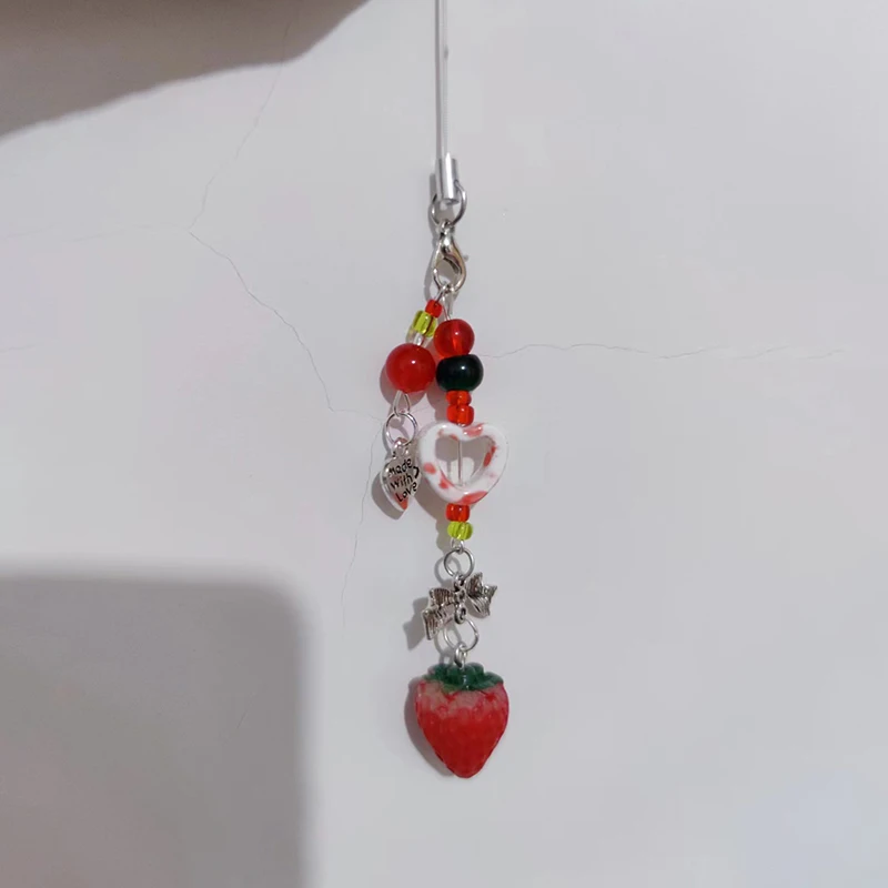 Уникальный сладкий клубничный телефон подвеска милый бант сердце брелок из