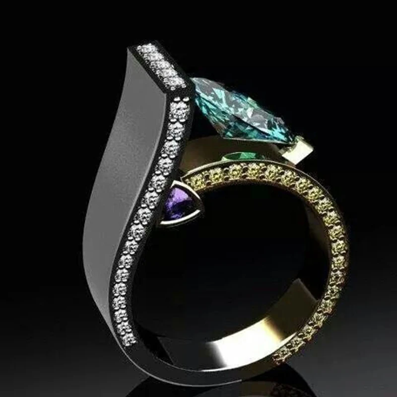 

Fashion Luxury Blue Crystal Zircon Wedding Rings For Women Modern Times Promise Love Engagement Rings Jewelry