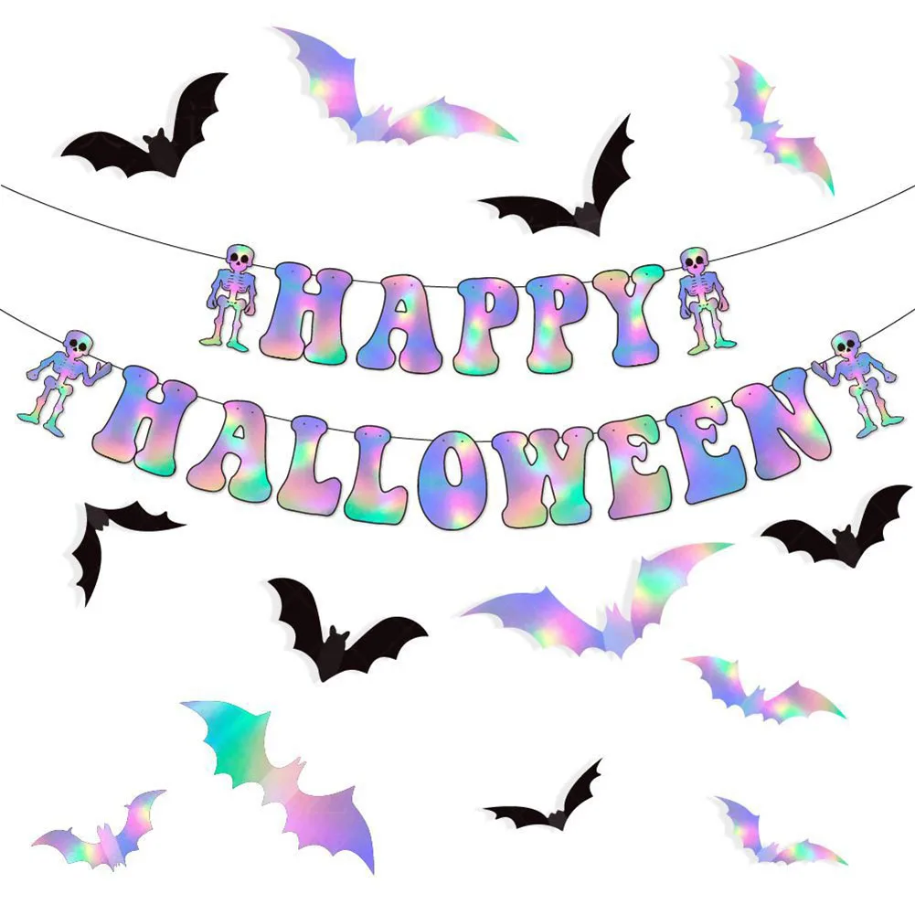 

Durable Halloween Banner Set Paper Material Comes With Ribbons & Glue Pins Ideal for Halloween Party Decorations