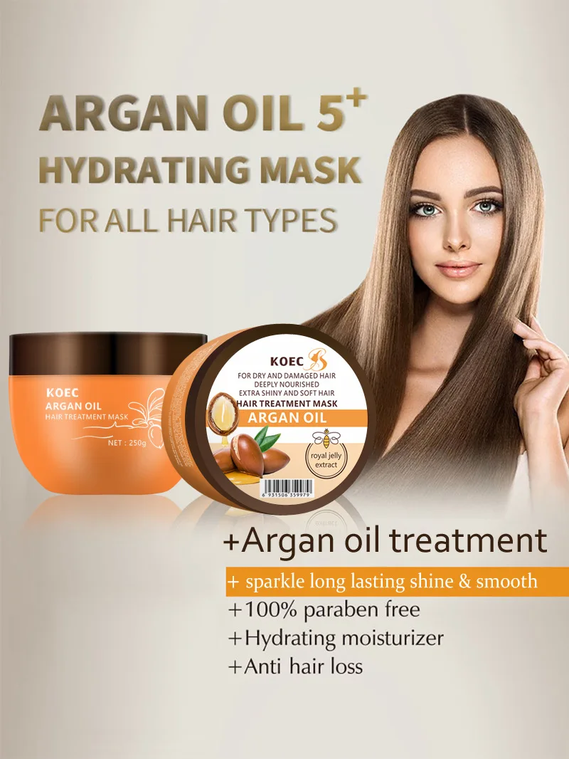 

Argan Oil Hair Mask - Deep Conditioner Treatment for​ Dry Damaged Hair - Moroccan Split End Moisturizer, Hydrating Product 250g