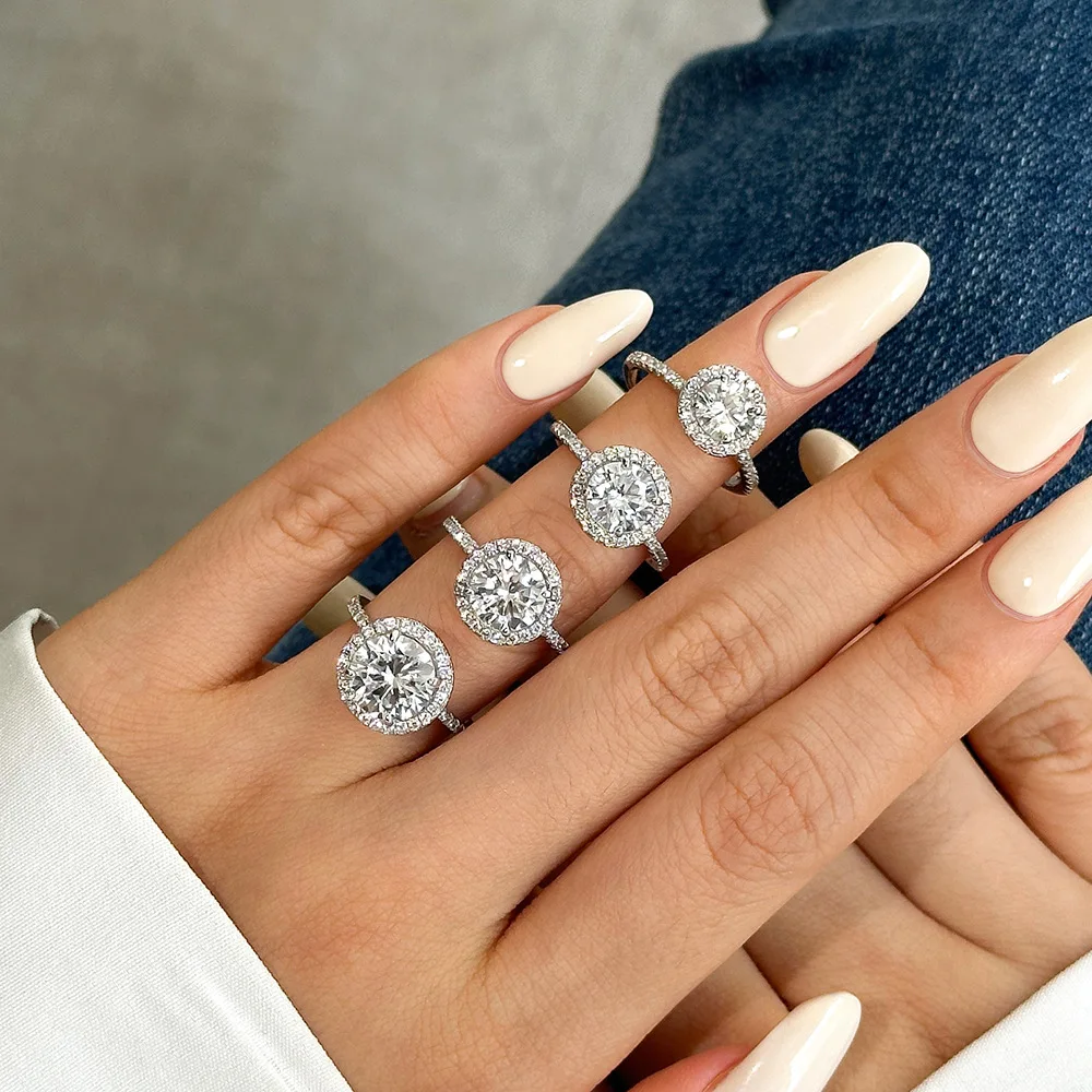 Фото Кольцо с бриллиантом Solitaire Lab, 100% настоящее серебро 925 пробы, вечерние обручальные кольца для женщин и мужчин, обручальные украшения №1