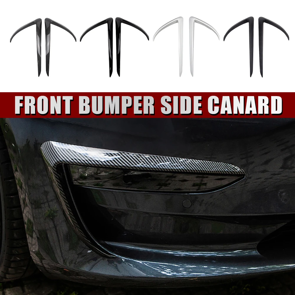

For Tesla Model 3 Car Front Bumper Lip 2 Pcs Spoiler Bumper Side Canards Fog Light Cover Decorative Exterior 17-22 Accessories