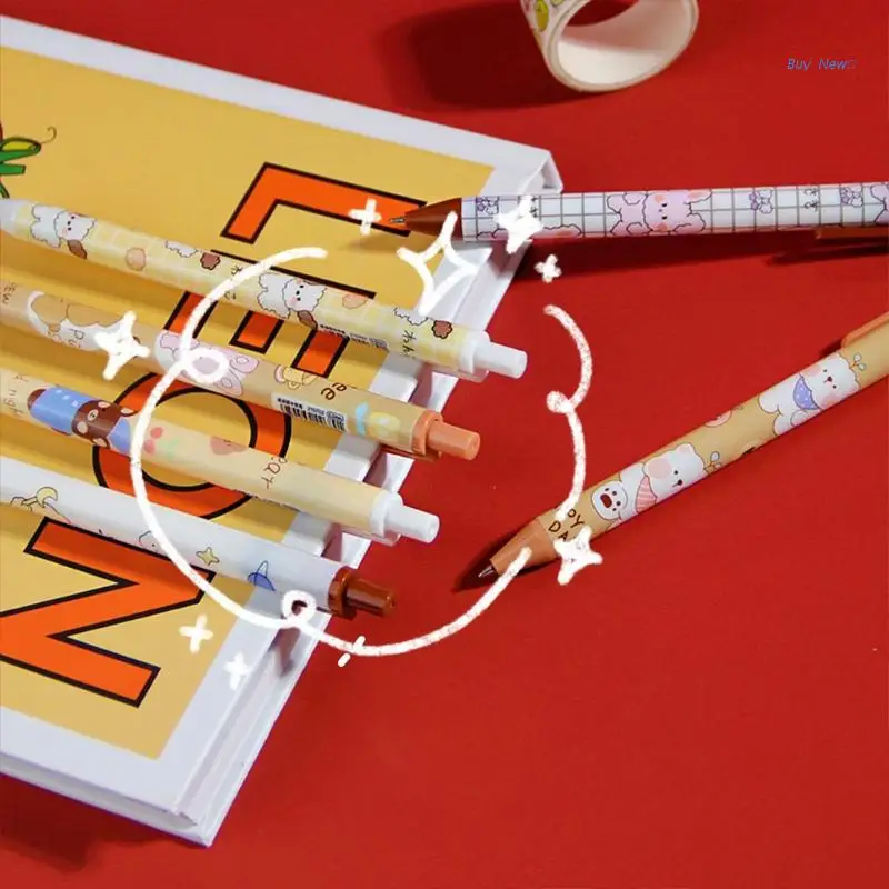 

6pcs Cartoon Retractable Gel Pen Refillable Black Gel Pen 0.5mm Universal Refill Graffiti Drawing Pen Gift for Students