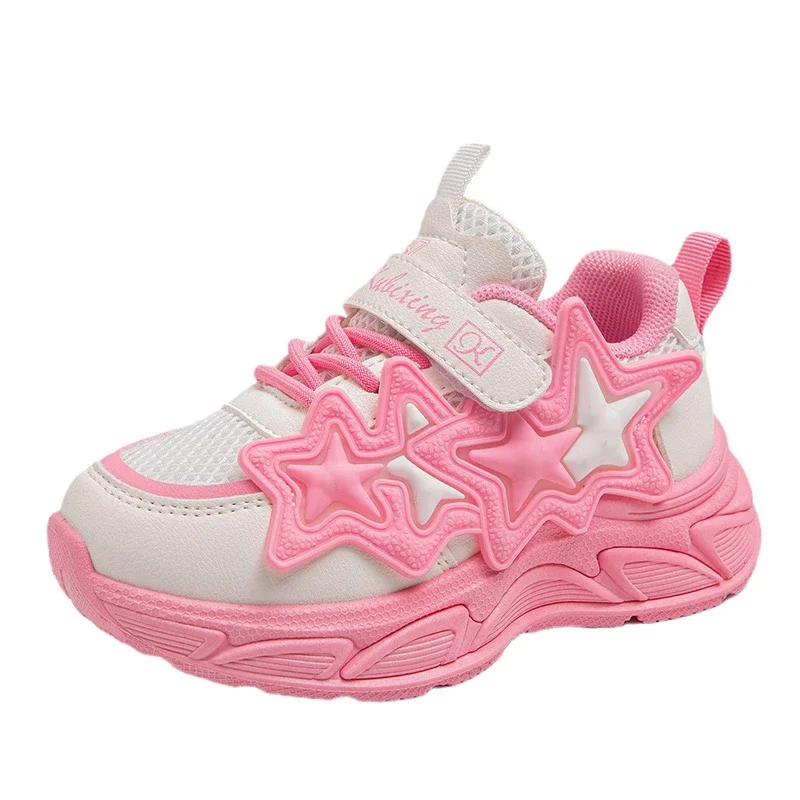 Girls Running Shoes Fashion Classic Kids Casual Sneakers Children Sports Air Mesh with Stars Breathable 2024 Spring Summer