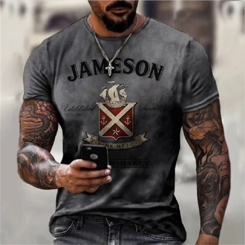 

2022 summer new letter print short-sleeved tops wine logo graffiti men's T-shirt round neck pullover clothes large size short sl