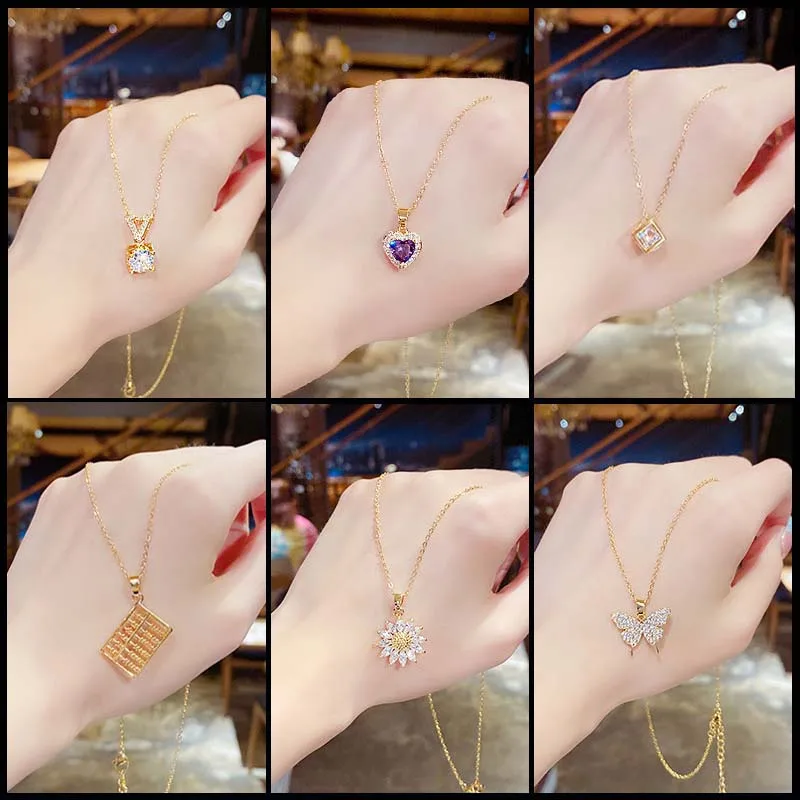 

Korean Temperament Stainless Steel Necklaces for Women Light Luxury Pendant Necklace Chokers Collarbone Chain Jewelry Gifts 2023