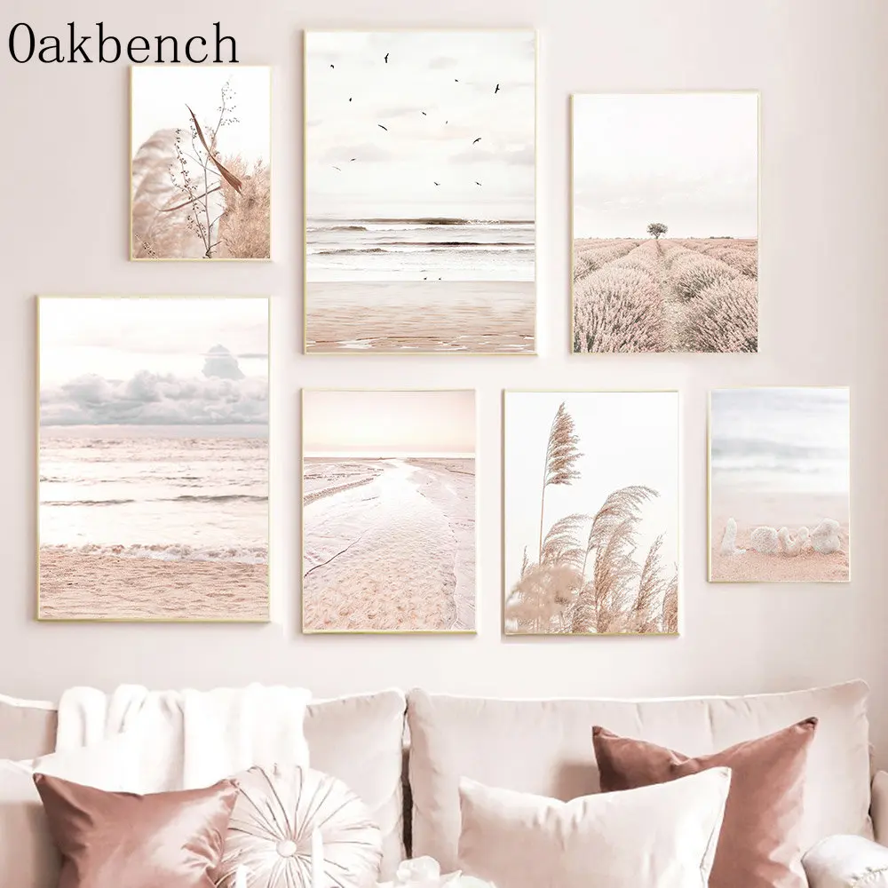 

Reed Canvas Painting Dried Grass Print Pictures Sea Beach Painting Poster Love Art Prints Nordic Posters Bedroom Decoration