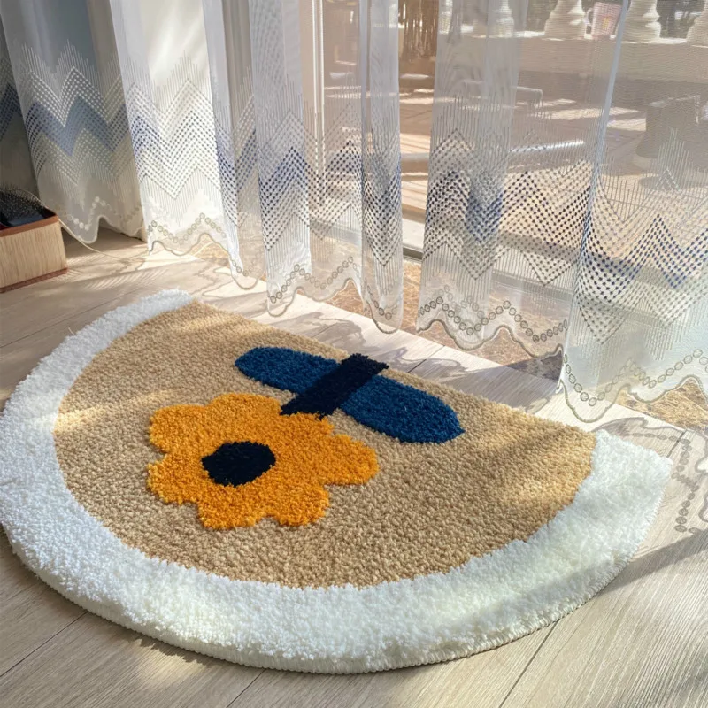 

Bathroom Mat Modern Simple Fresh Flora Half Circle Soft Carpet Absorbent Slip-resistant Pad Kitchen Door Floor Mat Artistic Deco