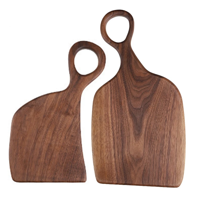 

2 Pcs Black Walnut Wood Cutting Board Solid Wood Creative Whole Wood Bread Tray Fruit Chopping Board, A & B
