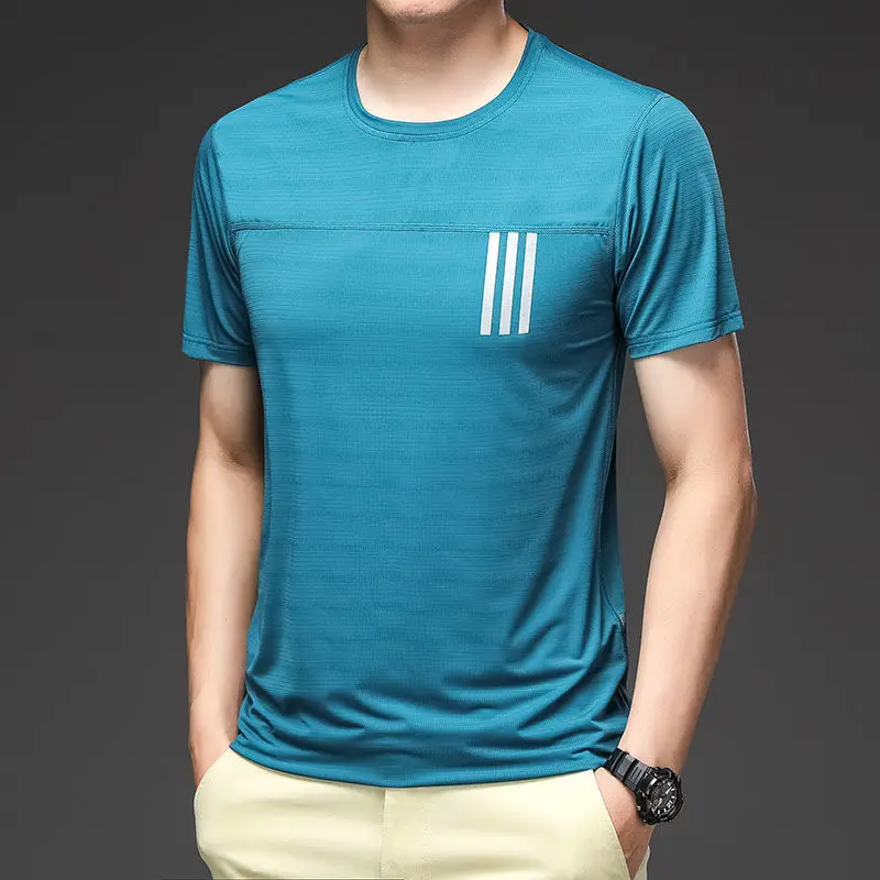 Высококачественная Мужская футболка из полиэстера для бега, быстросохнущая футболка для фитнеса, тренировочная одежда для упражнений, Спортивная футболка для тренажерного зала, топы