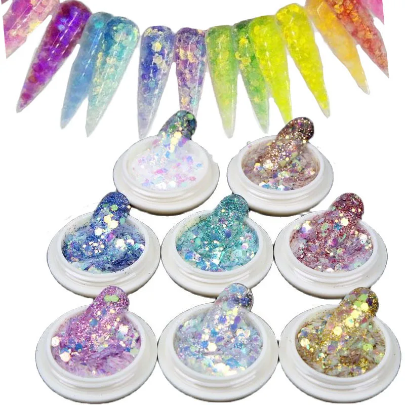 

Mix style Glossy Holographic Nail Glitter Kit Christmas,Luminous,Hexagon Flakes Sequins Powder Nail Glitter 6pot Nail Art Decor